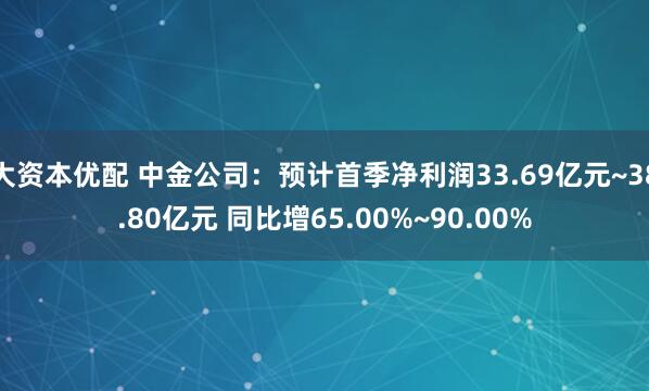 大资本优配 中金公司：预计首季净利润33.69亿元~38.80亿元 同比增65.00%~90.00%